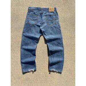 (RARE) Vintagd Levi 505 White Tab Raw Selvage Faded Denim Jeans Baggy White Tabs